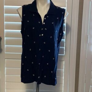 Croft & Barrow Navy Button Down Sleeveless Shirt
